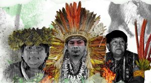 guerreiros da floresta - Imagem mostra três líderes indígenas da série Guerreiros da Floresta