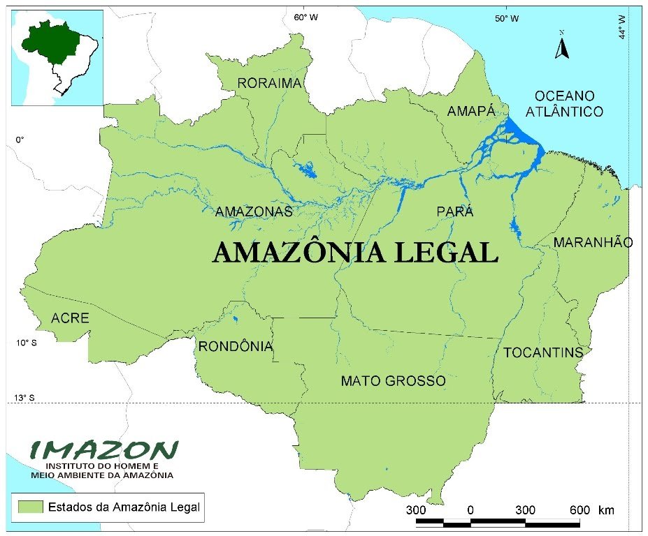 Mapa que contempla os nove Estados da Amazônia Legal